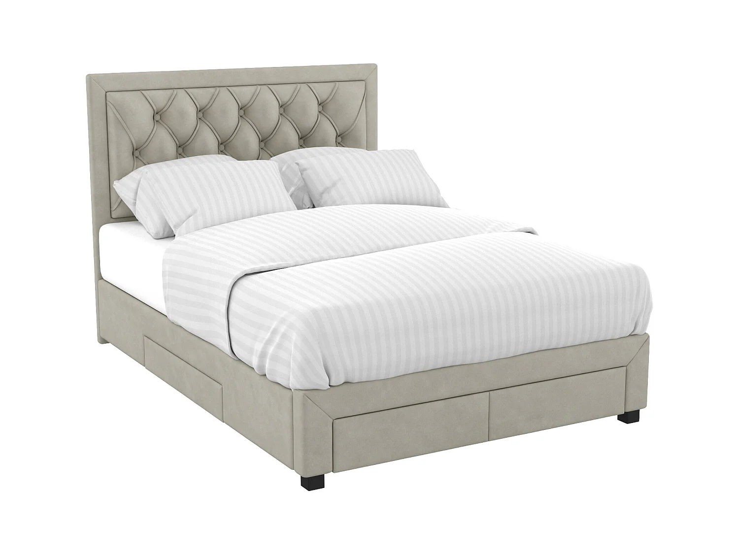 Lit avec tiroirs 140 x 190 cm - Tissu velours - Beige + Matelas - LEOPOLD