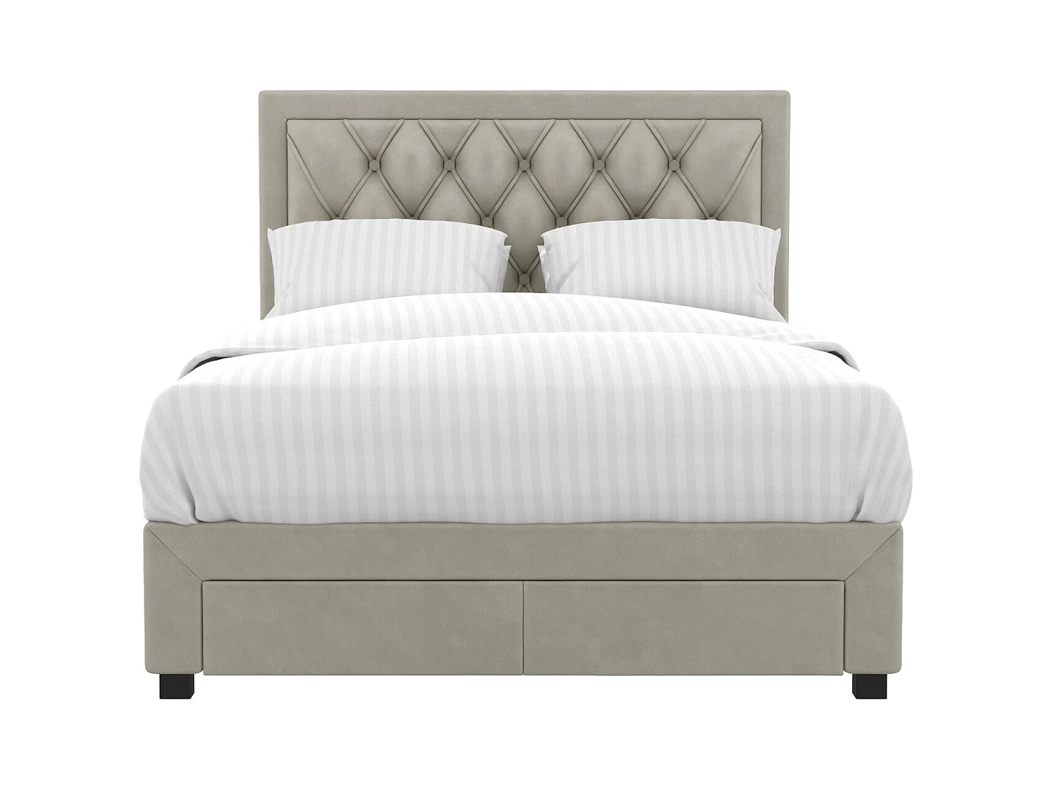 Lit avec tiroirs 140 x 190 cm - Tissu velours - Beige + Matelas - LEOPOLD