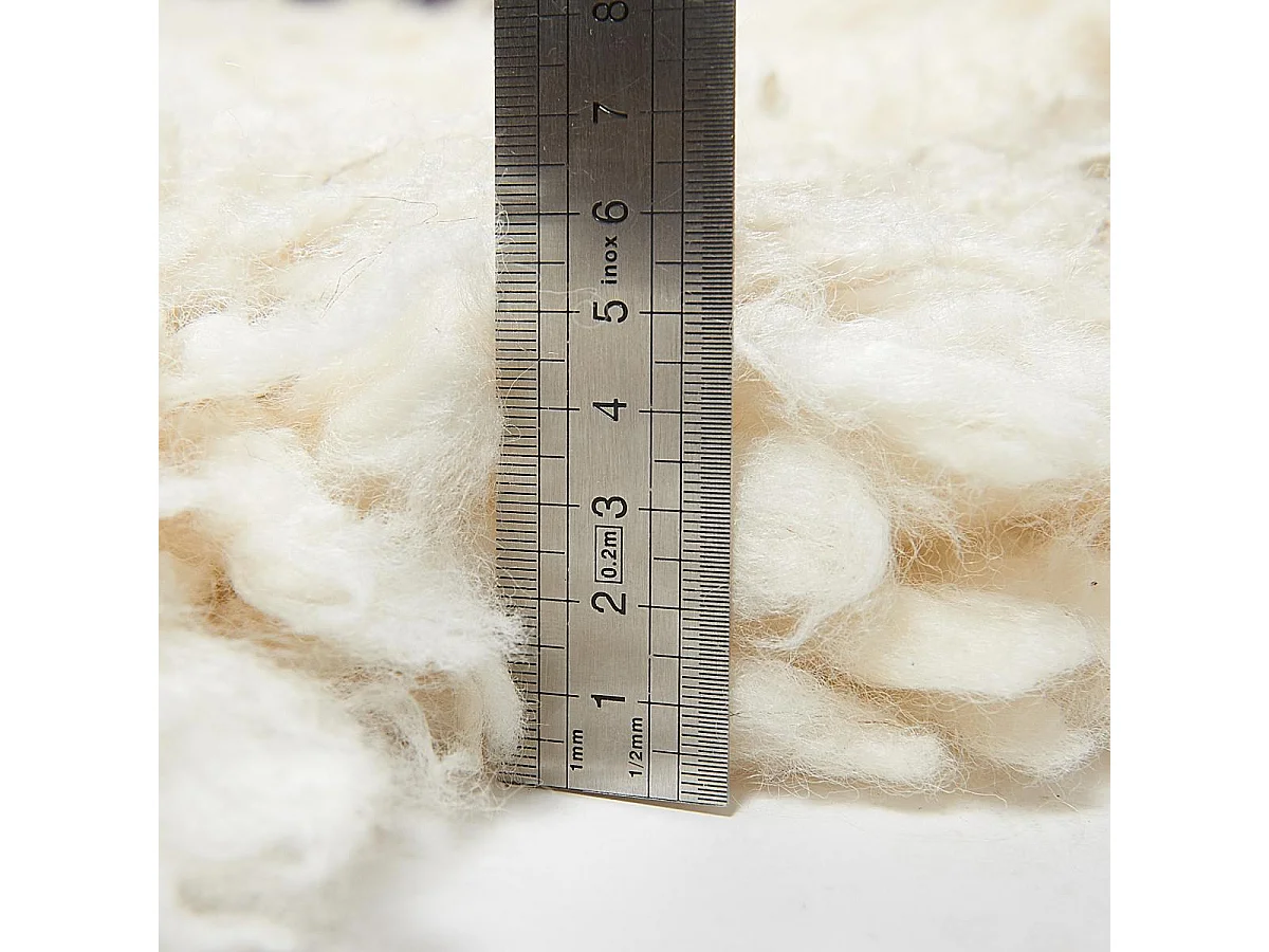 Tapis shaggy 120x170 rectangle fait main crème en laine motif uni FLOKATO