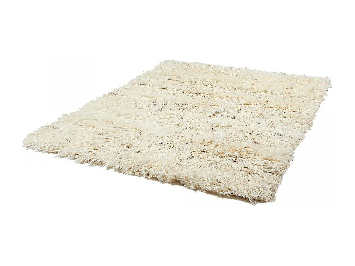 Tapis shaggy 120x170 rectangle fait main crème en laine motif uni FLOKATO