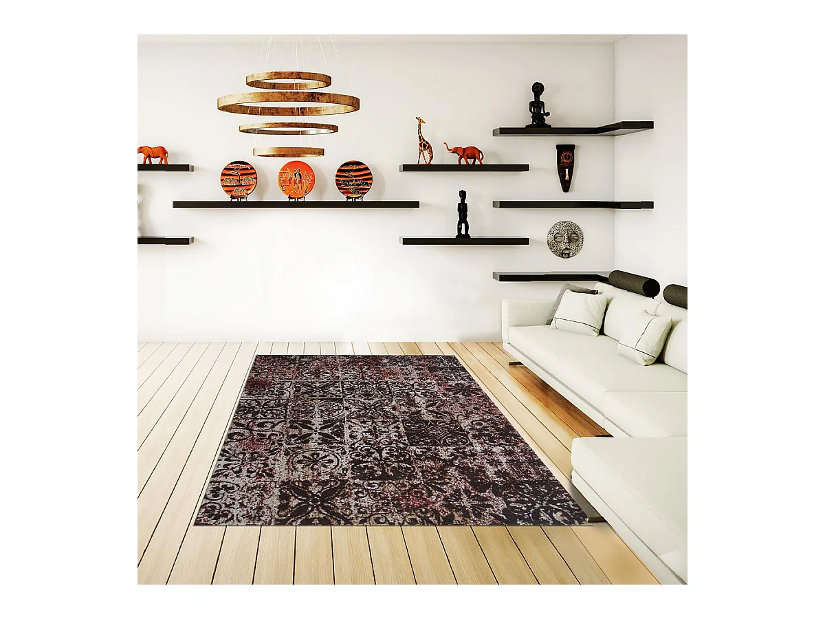 Tapis kilim 170x240 rectangle fait main marron motif géométrique LINIT