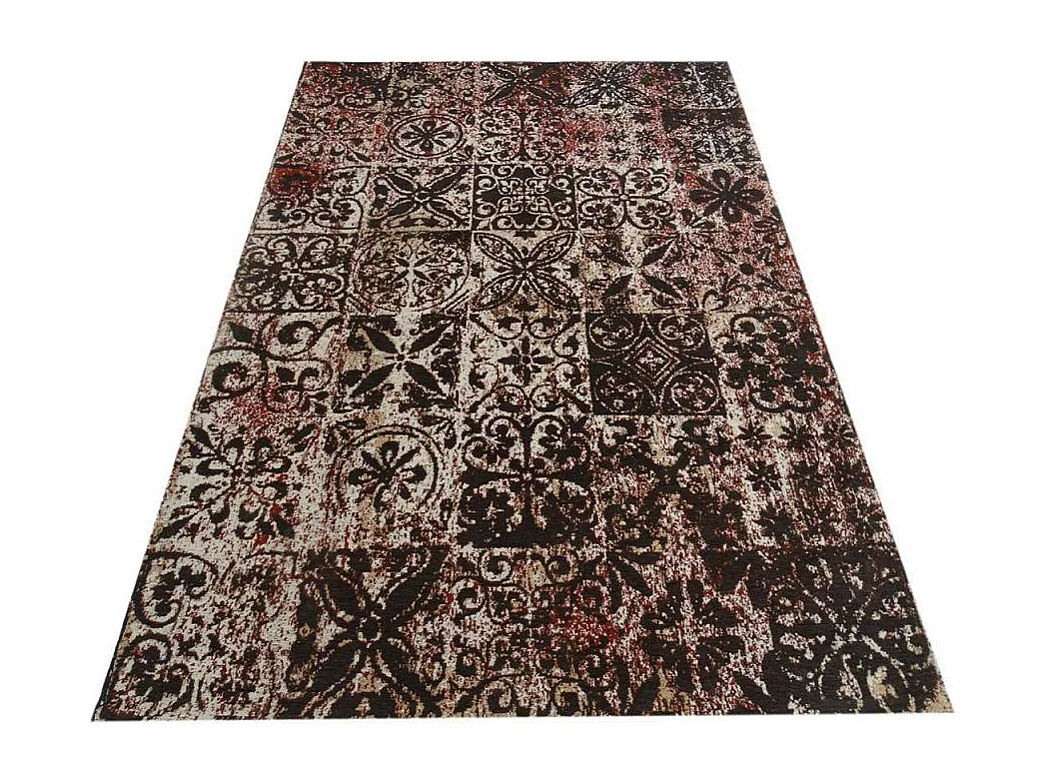 Tapis kilim 170x240 rectangle fait main marron motif géométrique LINIT