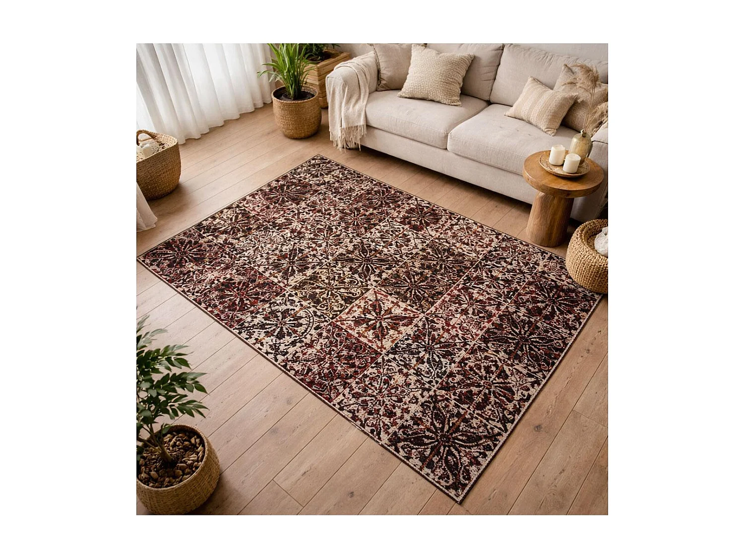 Tapis kilim 170x240 rectangle fait main marron motif géométrique LINIT