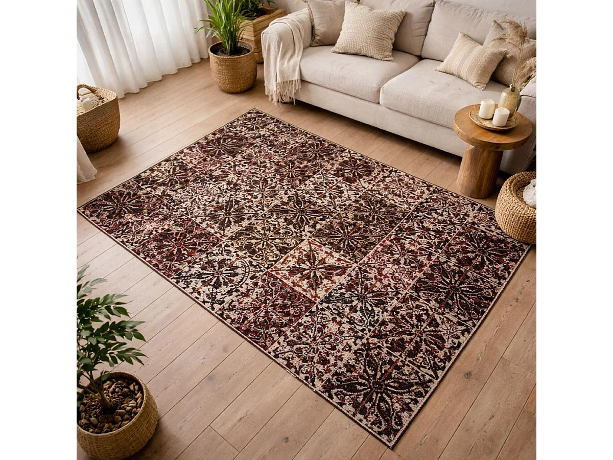 Tapis kilim 170x240 rectangle fait main marron motif géométrique LINIT