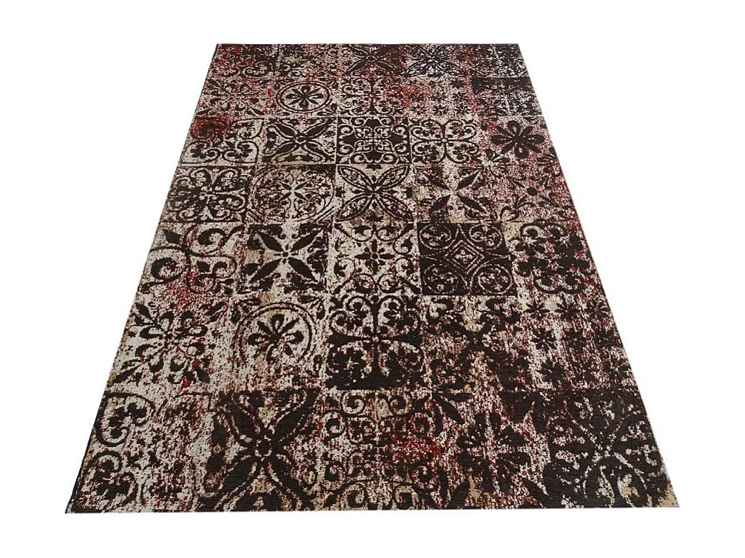 Tapis kilim 170x240 rectangle fait main marron motif géométrique LINIT