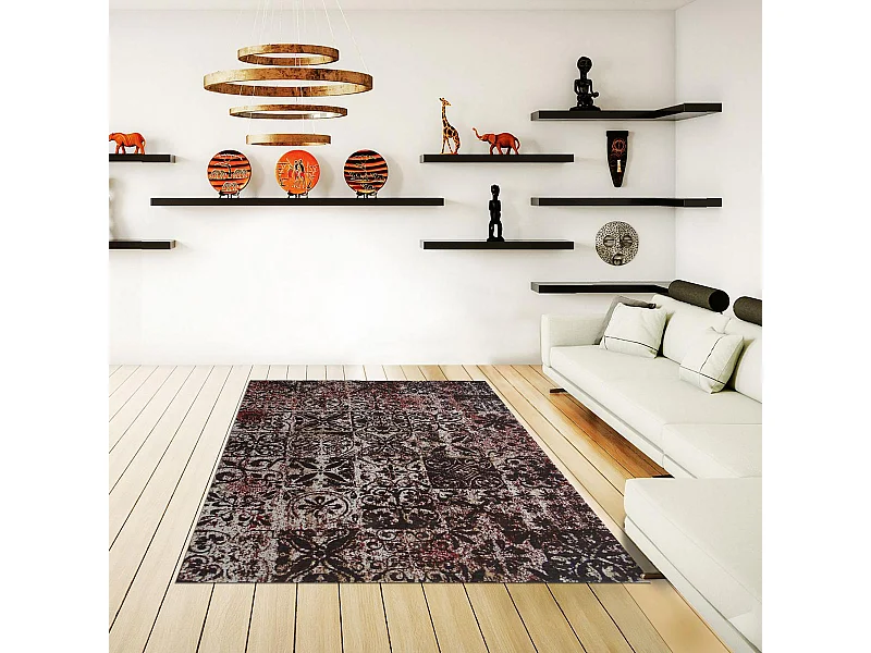 Tapis kilim 170x240 rectangle fait main marron motif géométrique LINIT