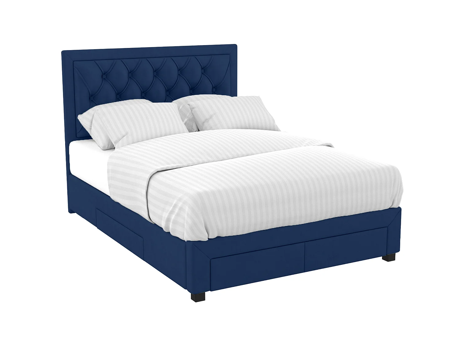 Cama con cajones 160 x 200 cm - Tela de terciopelo azul + Colchón - LEOPOLD