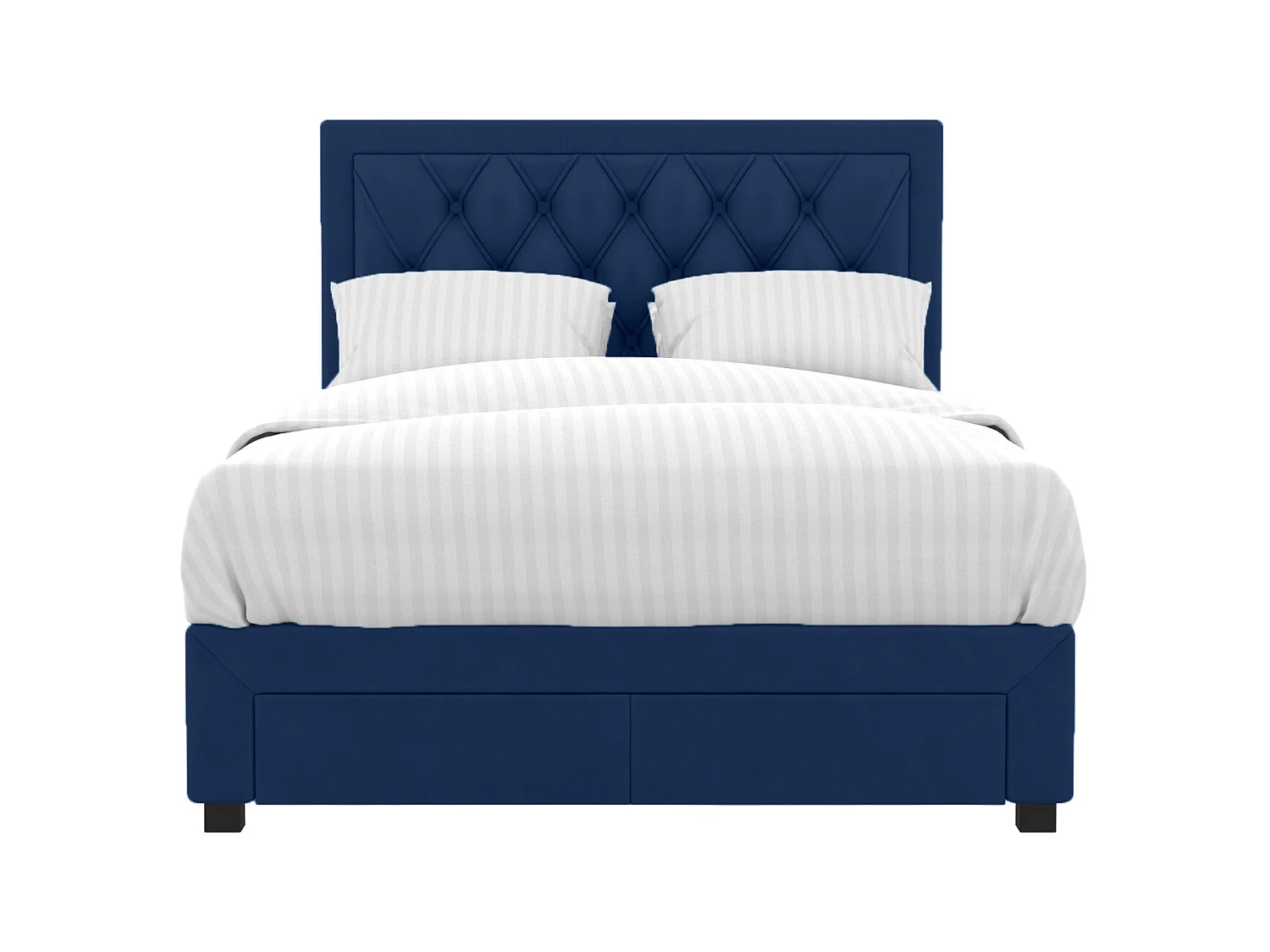 Cama con cajones 160 x 200 cm - Tela de terciopelo azul + Colchón - LEOPOLD