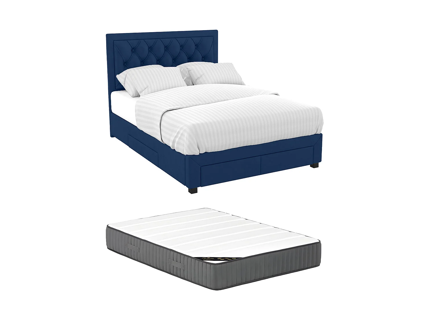 Seng med skuffer 180 x 200 cm - Blåt velour stof - Madrass - LEOPOLD