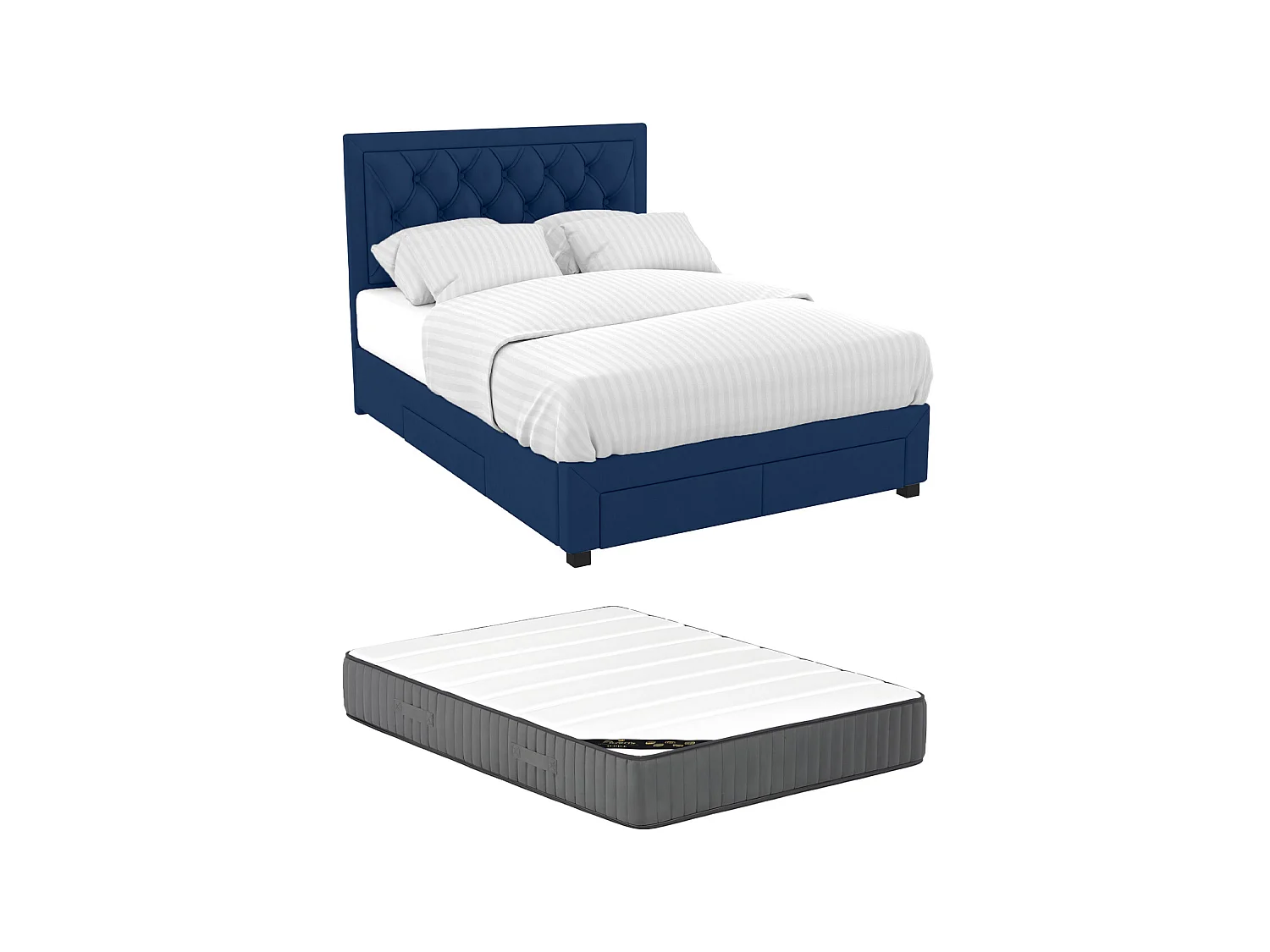Bed met lades 180 x 200 cm - Blauw velours + matras - LEOPOLD