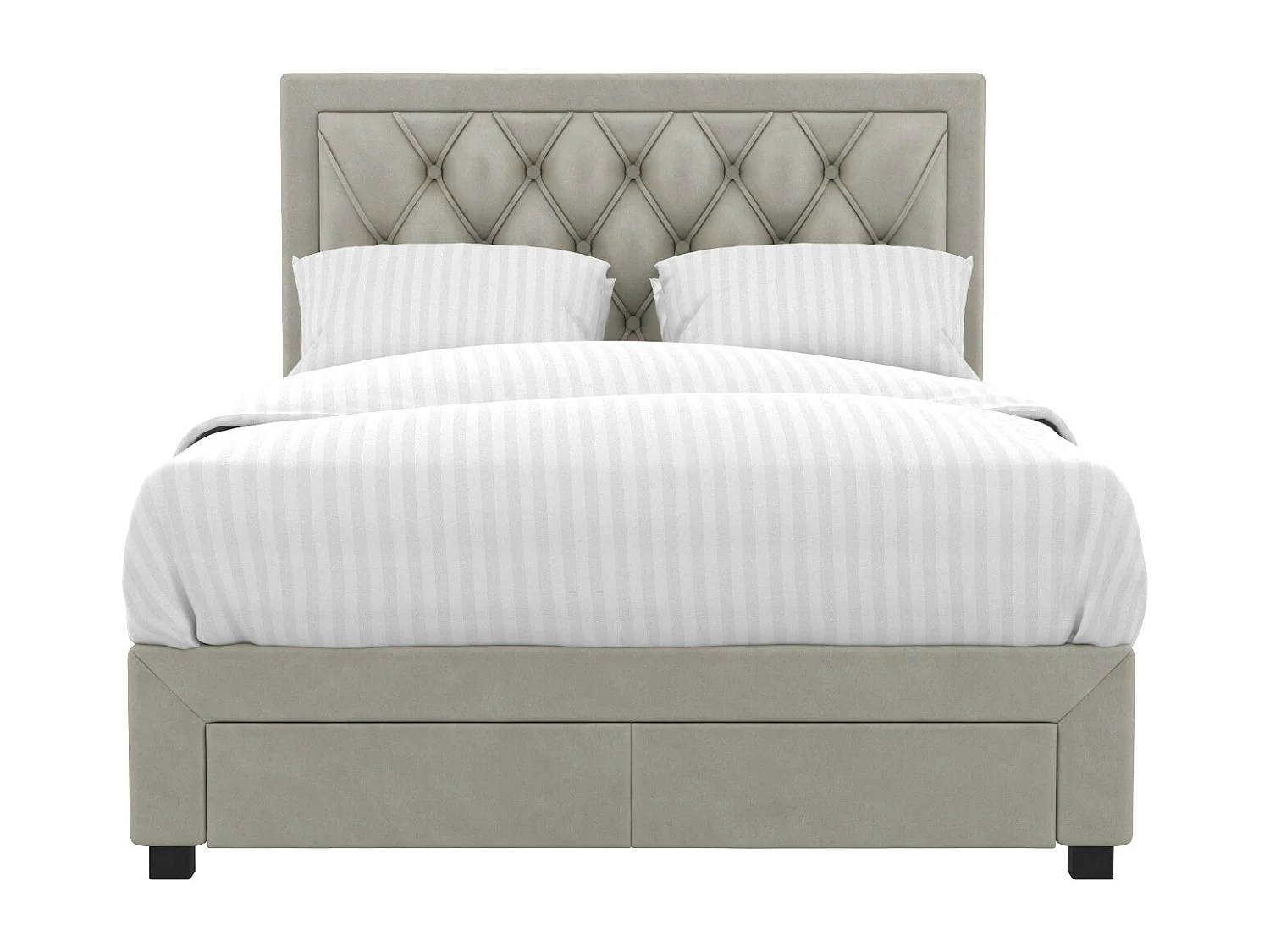 Lit avec tiroirs 180 x 200 cm - Tissu velours - Beige + Matelas - LEOPOLD