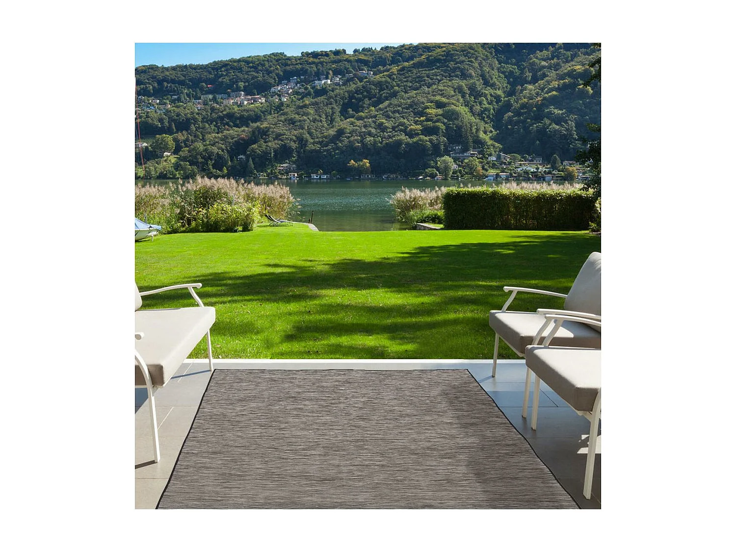 Tapis extérieur 160x220 tissé kilim gris foncé CHINAIO