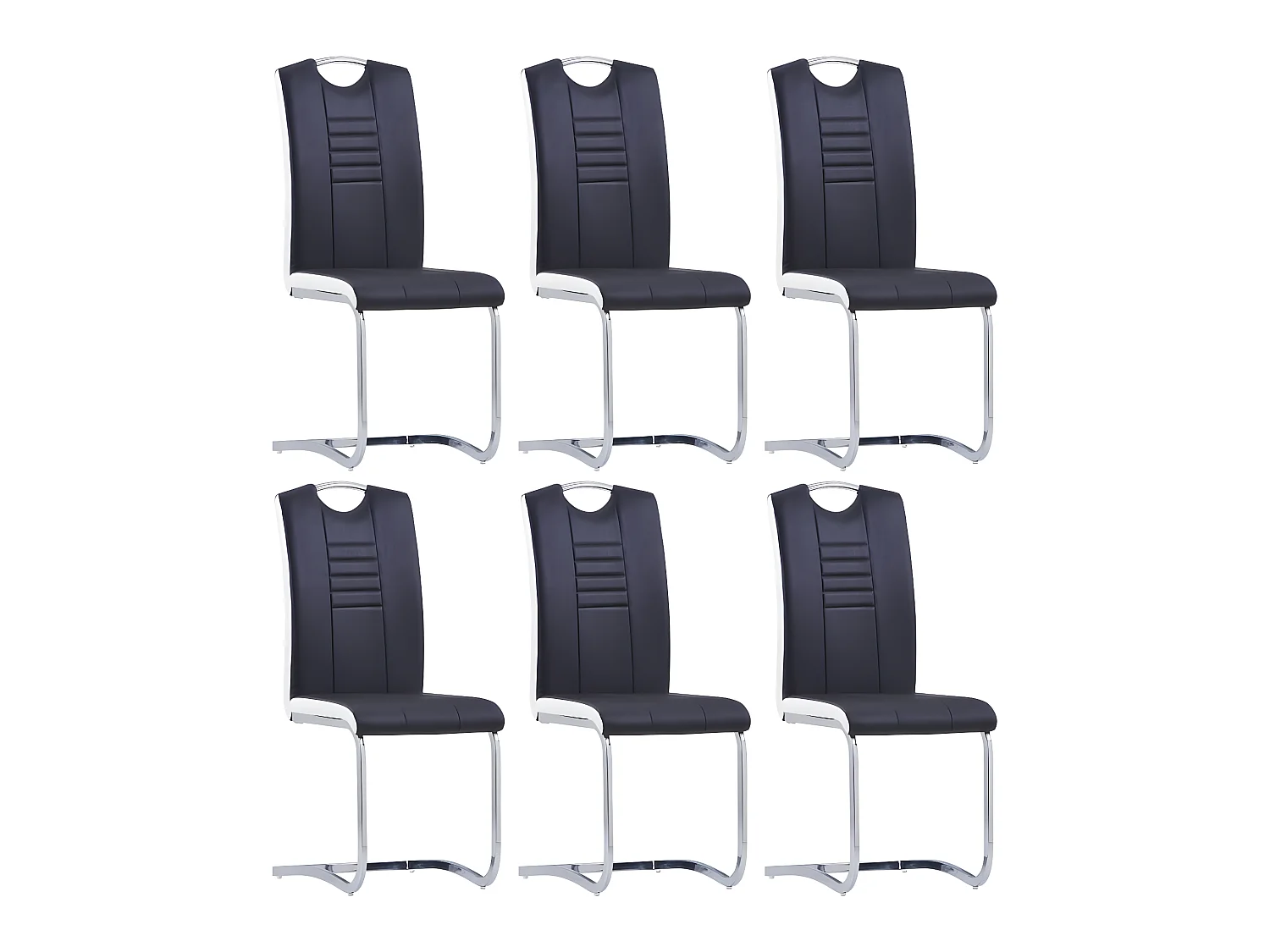 Lot de 6 chaises de salle à manger cuisine cantilever design chic en synthétique noir structure en acier chromé CDS022321