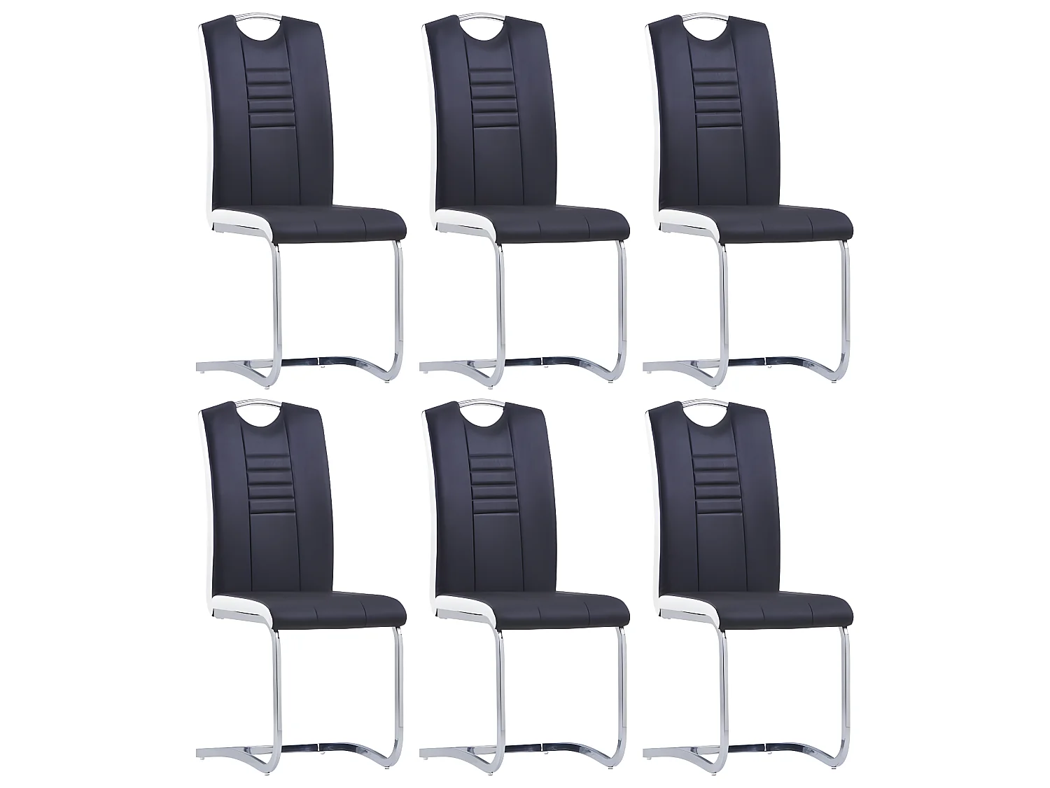 Lot de 6 chaises de salle à manger cuisine cantilever design chic en synthétique noir structure en acier chromé CDS022321