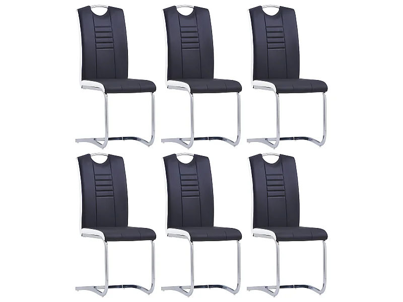 Lot de 6 chaises de salle à manger cuisine cantilever design chic en synthétique noir structure en acier chromé CDS022321