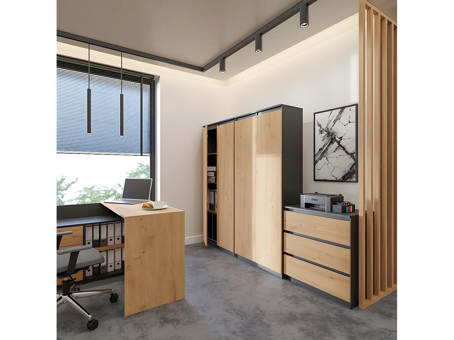 PRATO - Armoire de bureau- Bibliothèque avec portes  - 80x35x180 cm - 8 étagères