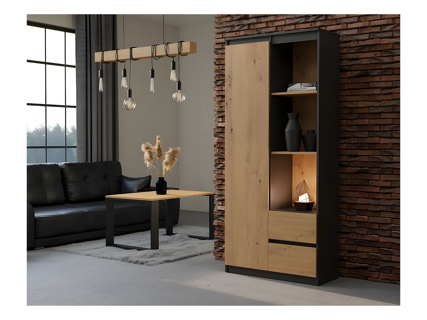 LIVORNO - Bibliothèque 1 porte + 2 tiroirs bureau chambre - 180x80x35 - Meuble de rangement