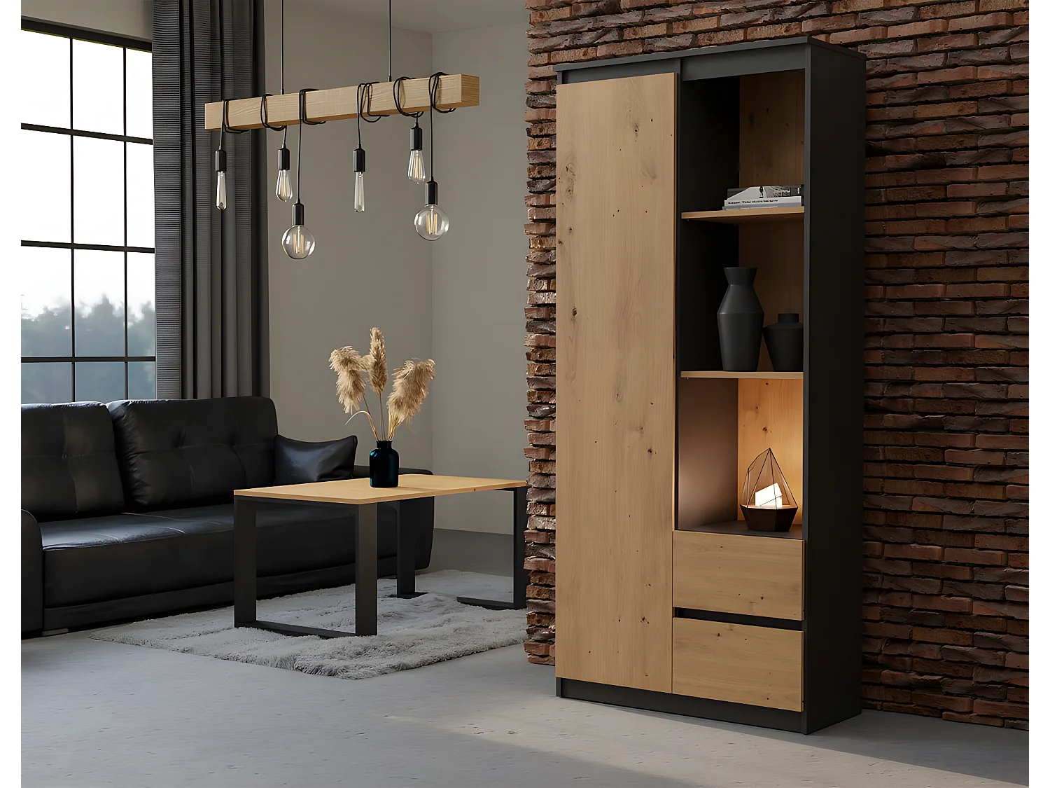 LIVORNO - Bibliothèque 1 porte + 2 tiroirs bureau chambre - 180x80x35 - Meuble de rangement