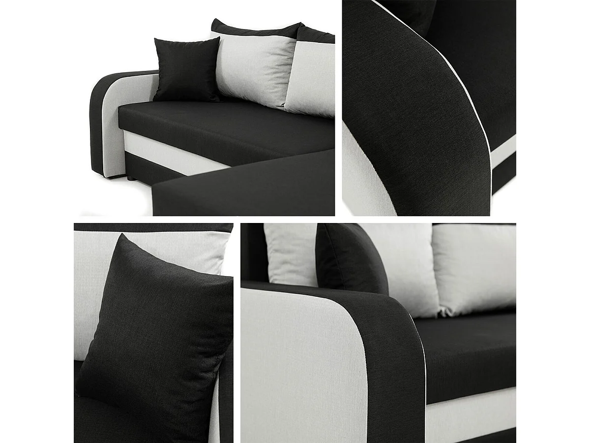 Canapé d'angle convertible KRISTO en tissu gris foncé et noir