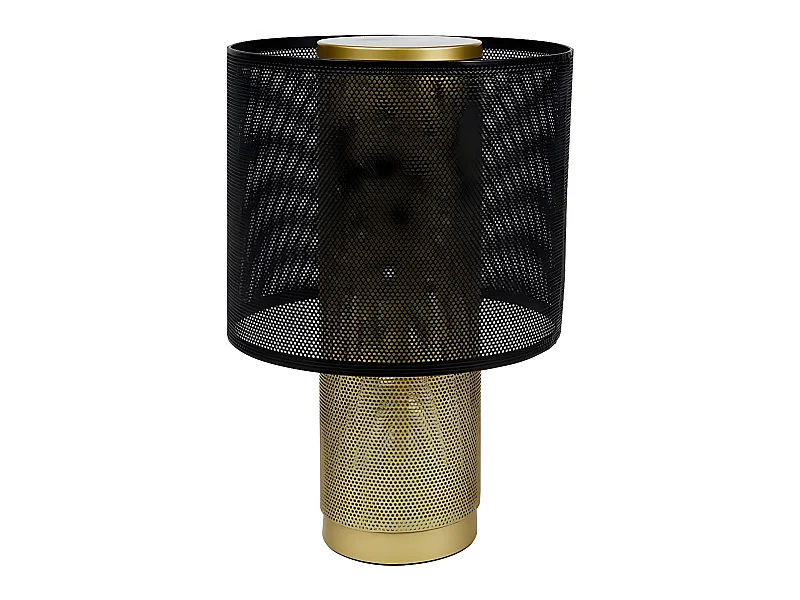 Lampe à poser en métal doré et abat jour noir ajouré - Ostaria