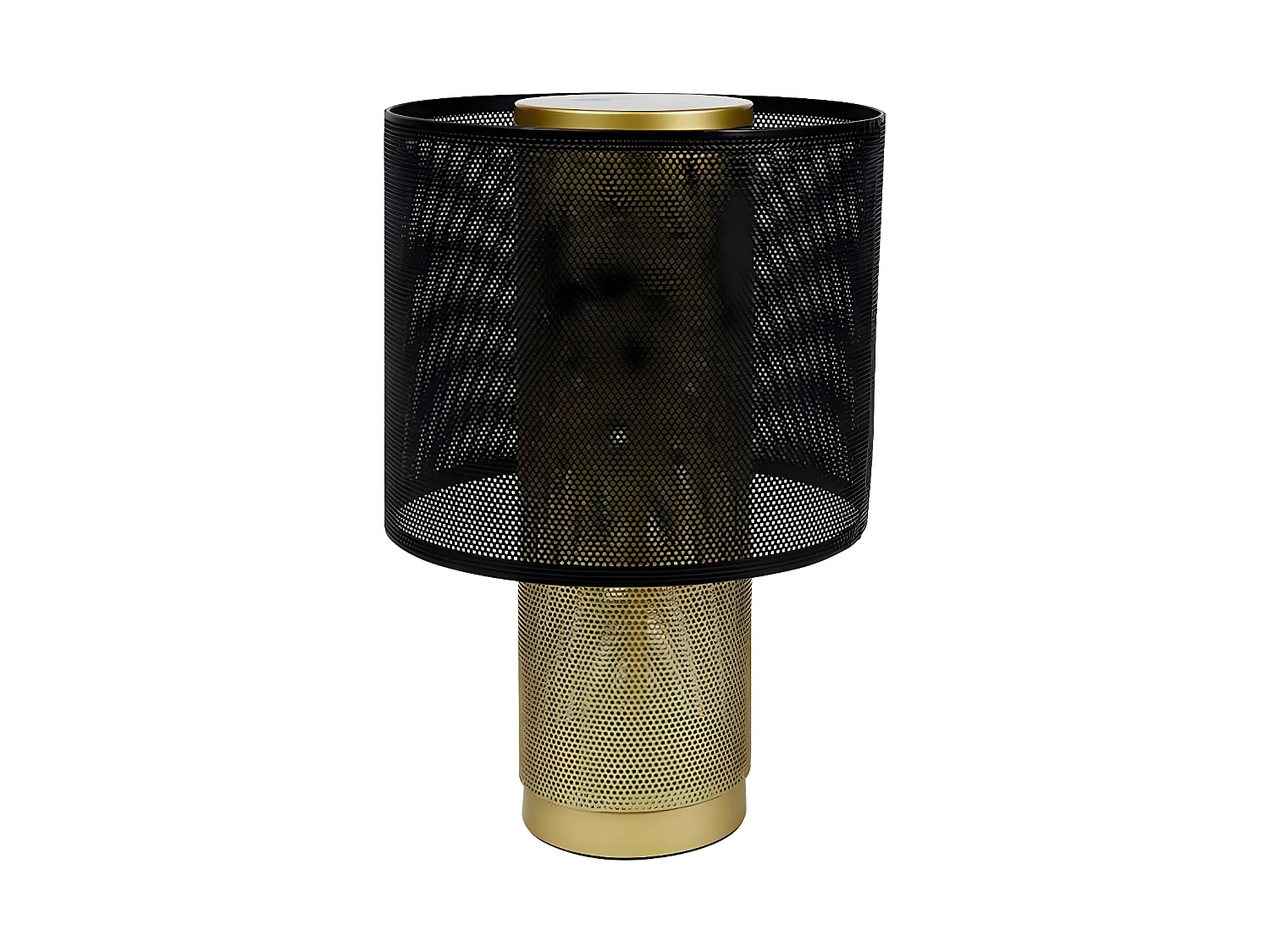 Lampe à poser en métal doré et abat jour noir ajouré - Ostaria