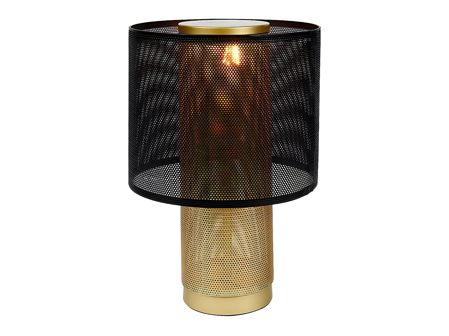 Lampe à poser en métal doré et abat jour noir ajouré - Ostaria