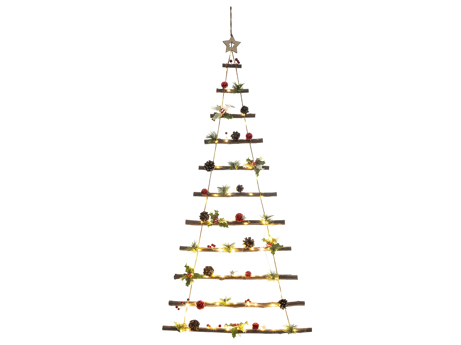 Sapin de Noël à suspendre Lumineux à LED avec déco rouge et verte H 120 cm