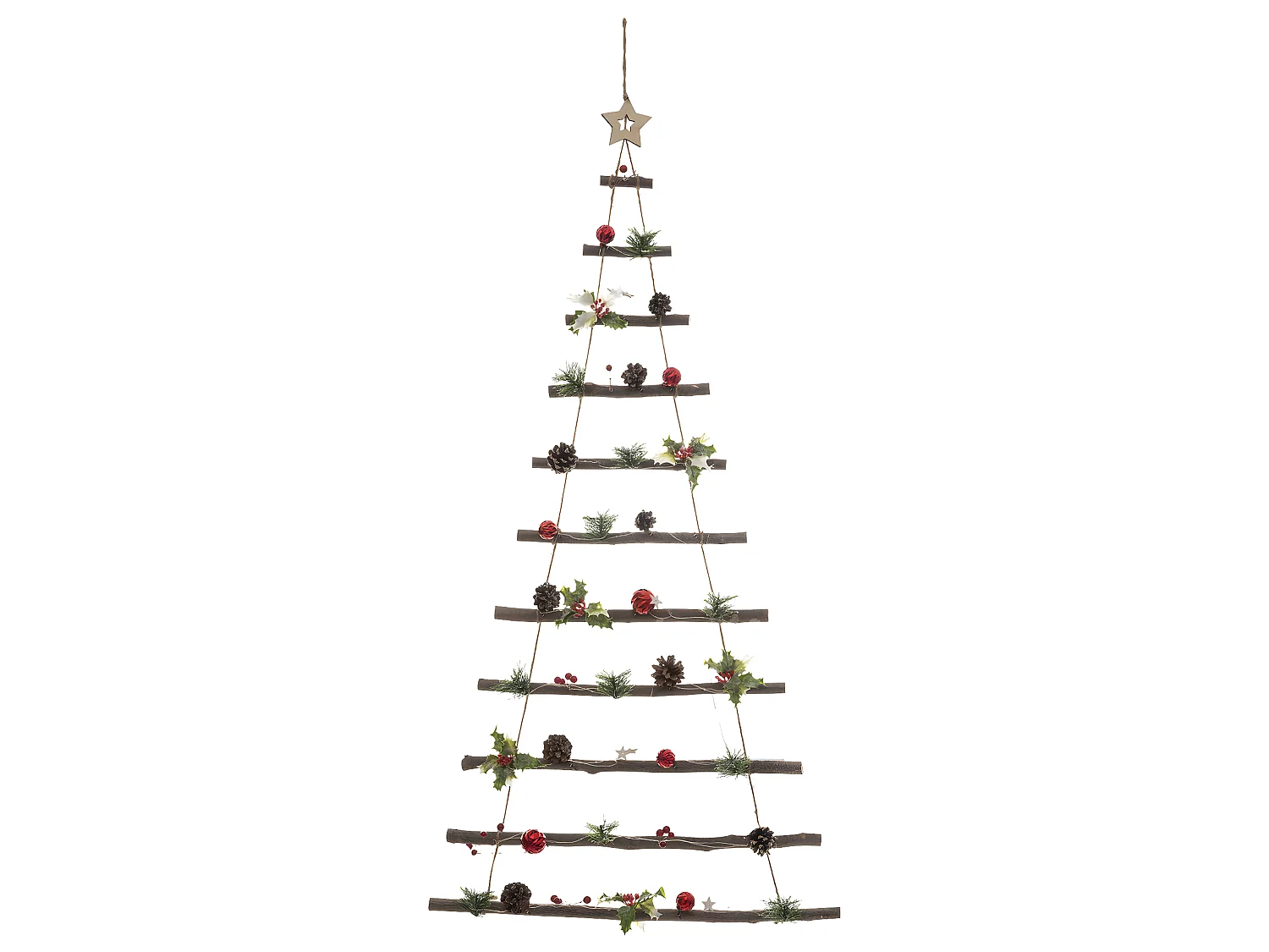 Sapin de Noël à suspendre Lumineux à LED avec déco rouge et verte H 120 cm