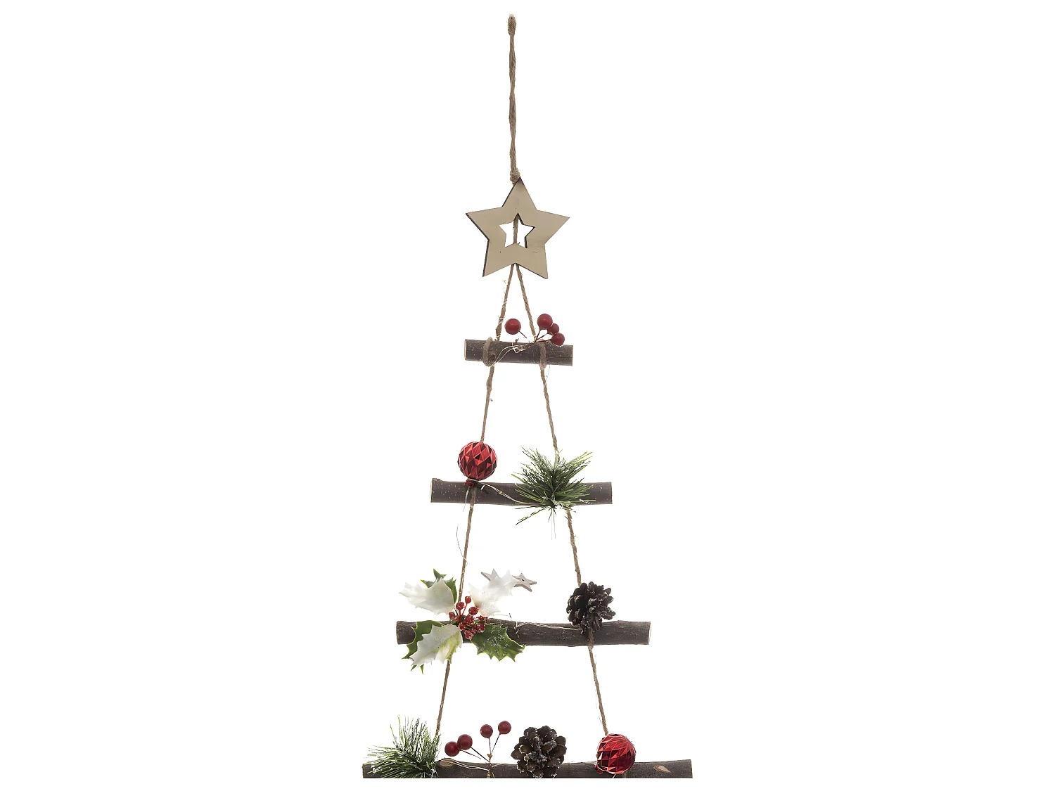 Sapin de Noël à suspendre Lumineux à LED avec déco rouge et verte H 120 cm