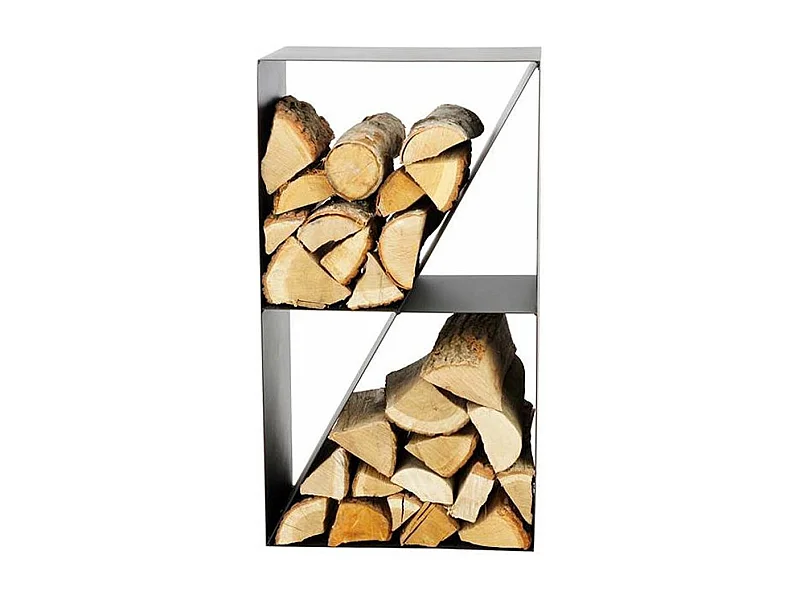 Range bûches en acier noir TSITO forme casier design 45x30x80 cm