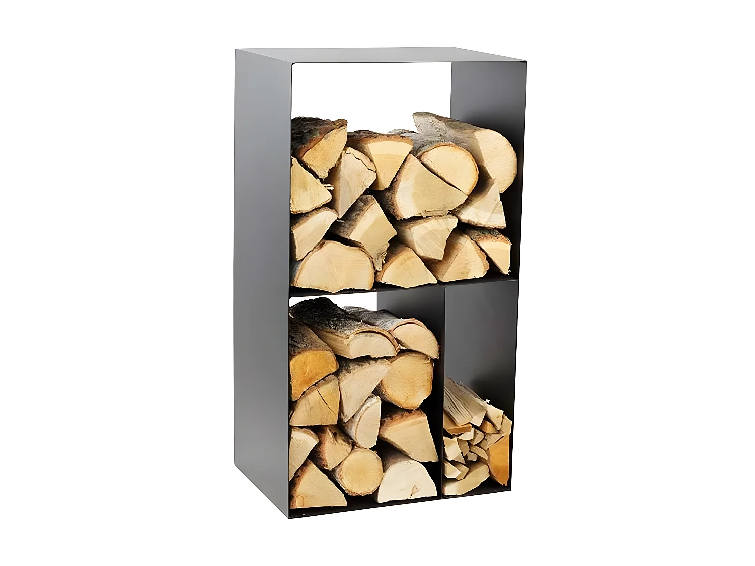 Rack à bûches CASO en acier noir avec rangement 45x30x80 cm