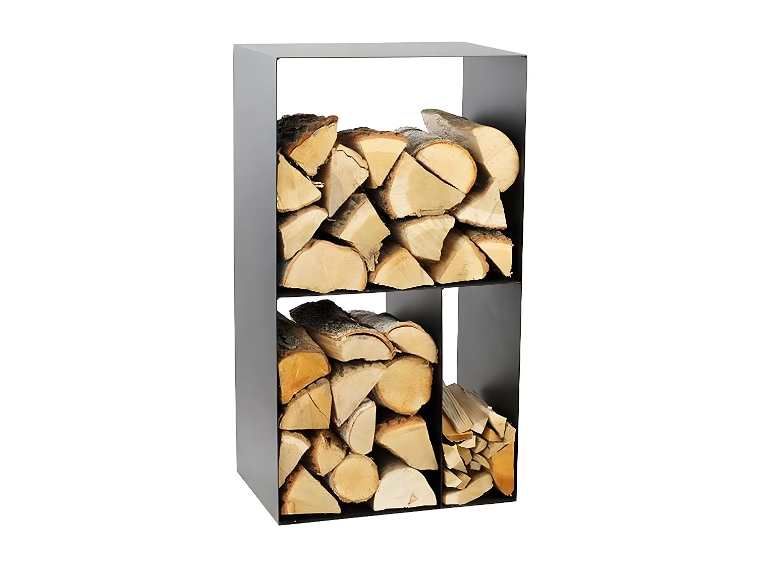 Rack à bûches CASO en acier noir avec rangement 45x30x80 cm