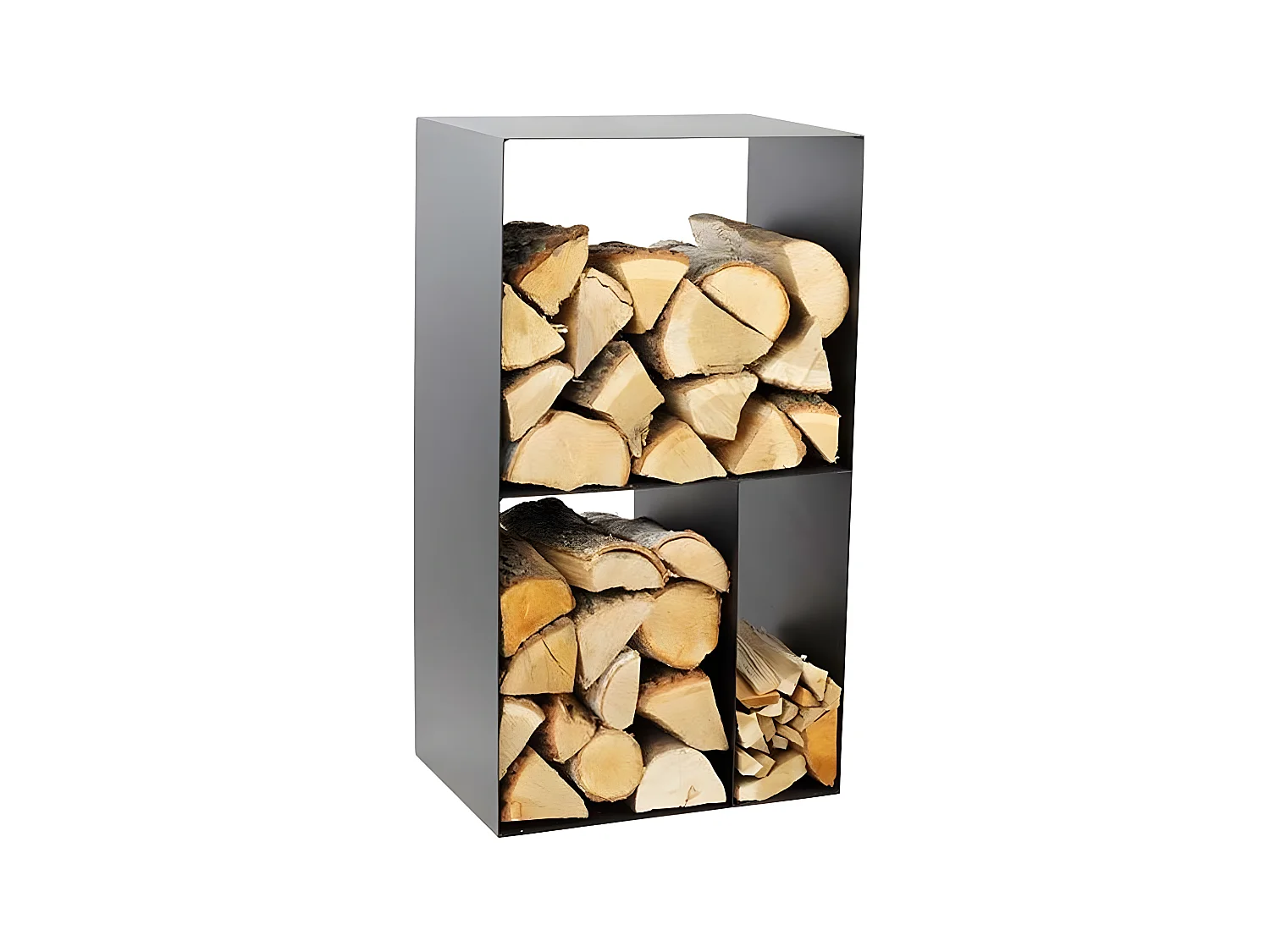 Rack à bûches CASO en acier noir avec rangement 45x30x80 cm