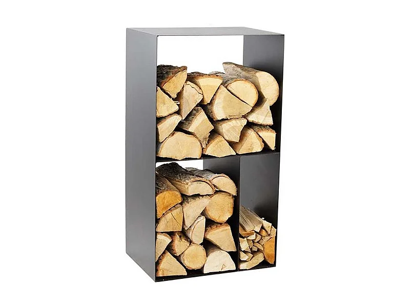 Rack à bûches CASO en acier noir avec rangement 45x30x80 cm