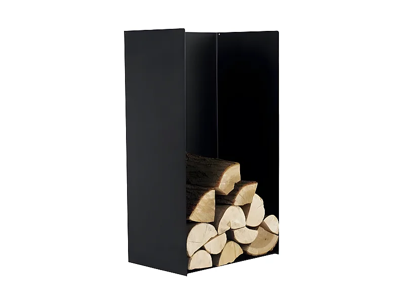 Rack à bûches PESTAK en acier noir avec dossier 45x30x80 cm