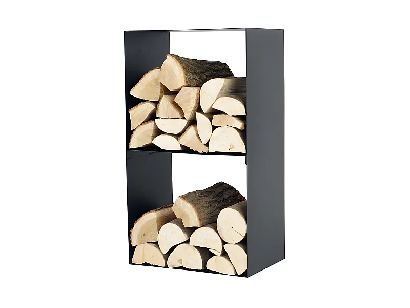 Range bûches CASEY en acier noir à 2 étages 45x30x80 cm