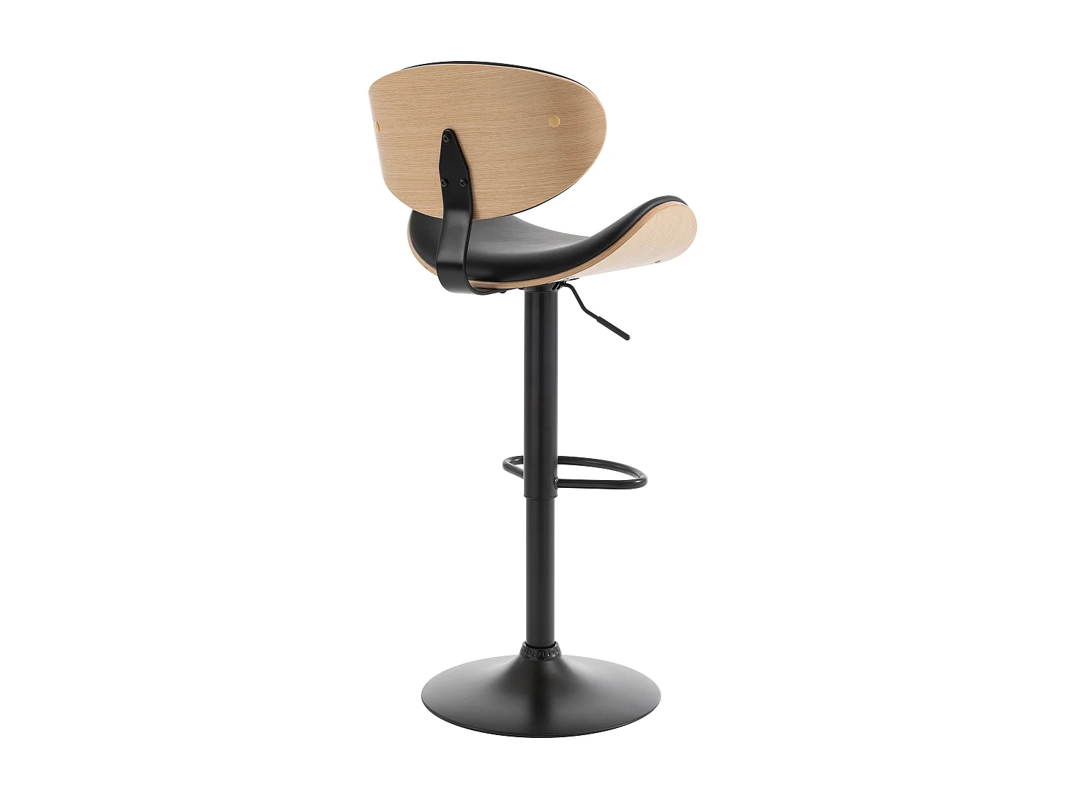 Lot de 2 tabourets de bar en simili, placage chêne et métal - Hauteur réglable - Naturel clair et Noir - MONTENEGRO