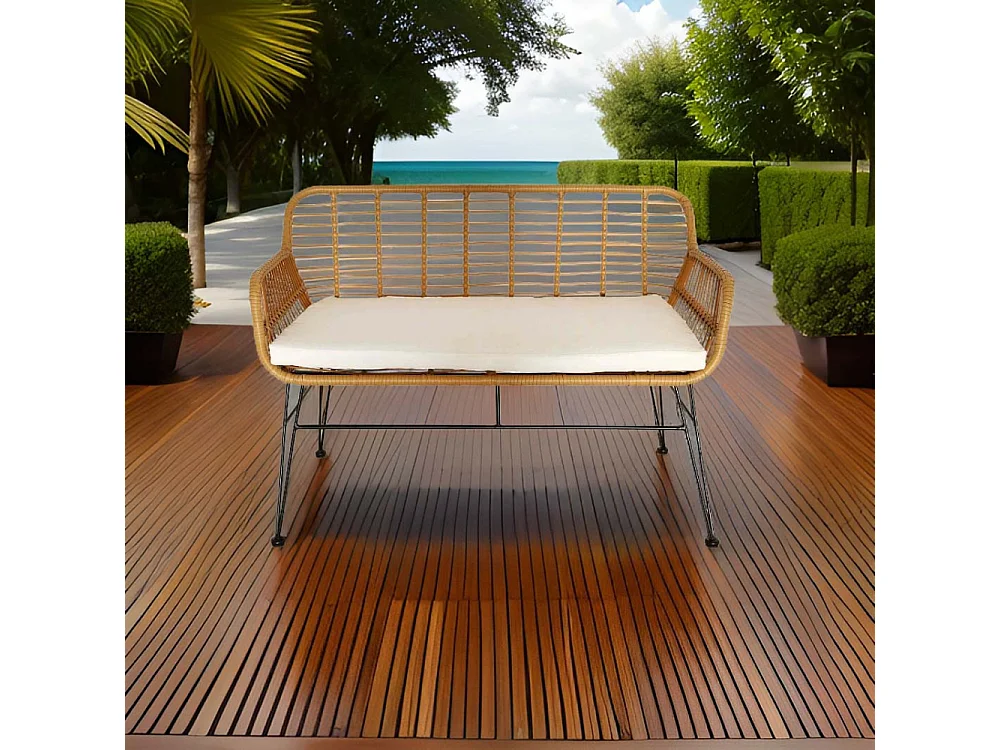 Banc Avec Coussin Beige, Marron, Blanc