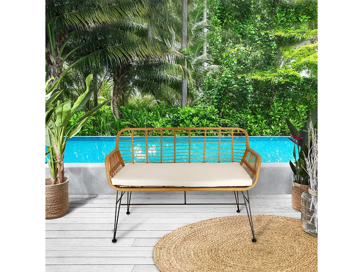 Banc Avec Coussin Beige, Marron, Blanc