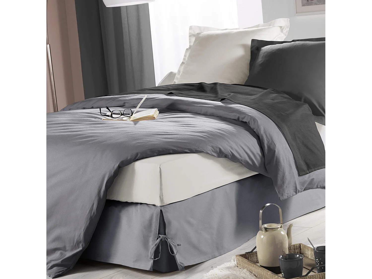 Cache Sommier "Sommina" 90x190cm Gris