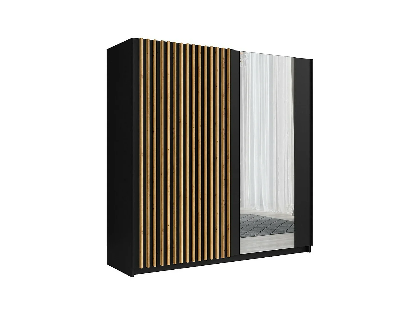 Armoire 200 cm avec 2 portes coulissantes, coloris noir – Collection STRANO