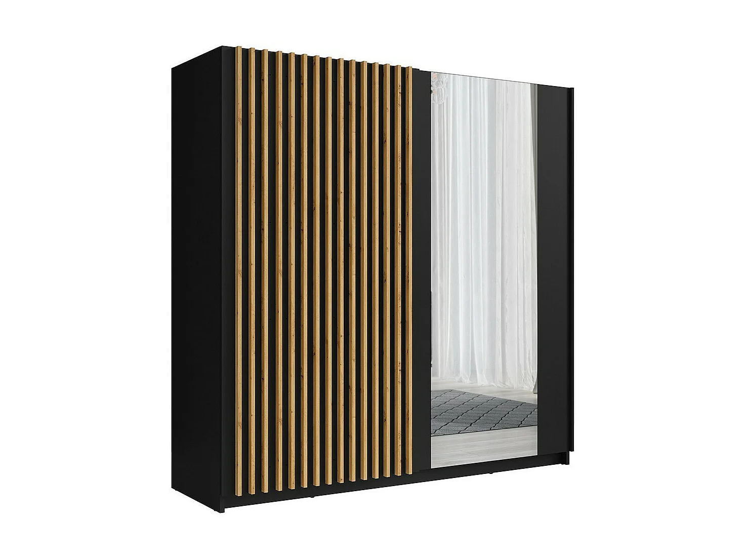 Armoire 200 cm avec 2 portes coulissantes, coloris noir – Collection STRANO