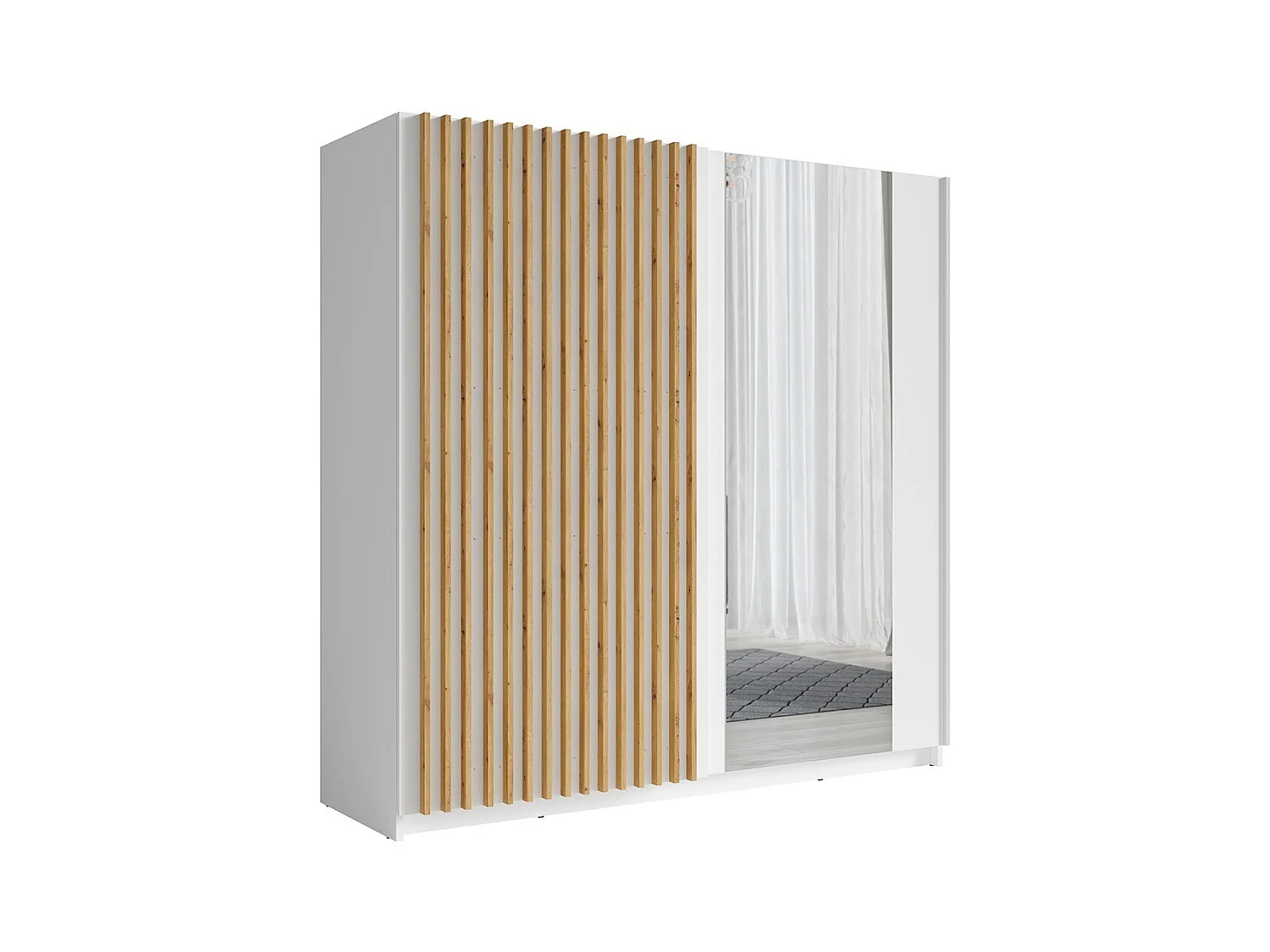 Armoire 2 portes coulissantes avec miroir 200 cm - blanc et chêne - Collection STRANO