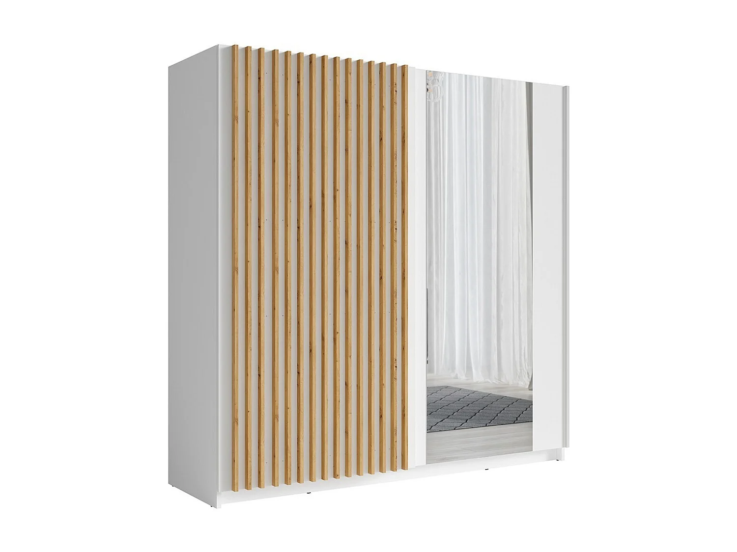Armoire 2 portes coulissantes avec miroir 200 cm - blanc et chêne - Collection STRANO