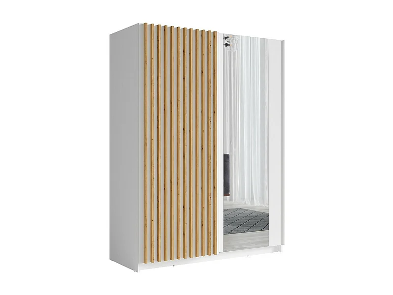 Armario de 150 cm con 2 puertas correderas, color blanco y roble – Colección STRANO