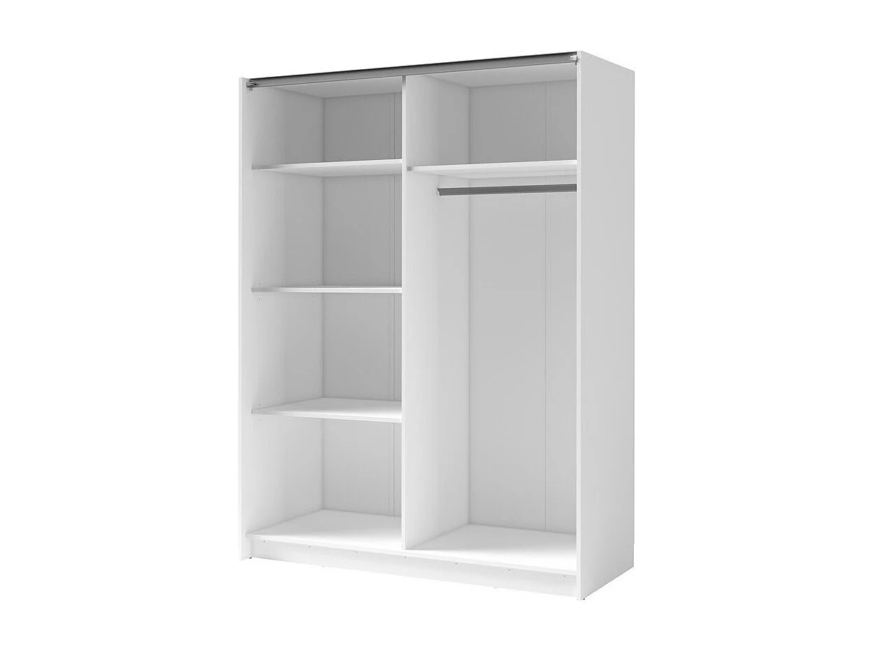 Armário design 150cm nas cores branco e carvalho, coleção STRANO. Duas portas de correr. Guarda-roupa completo com espelho.