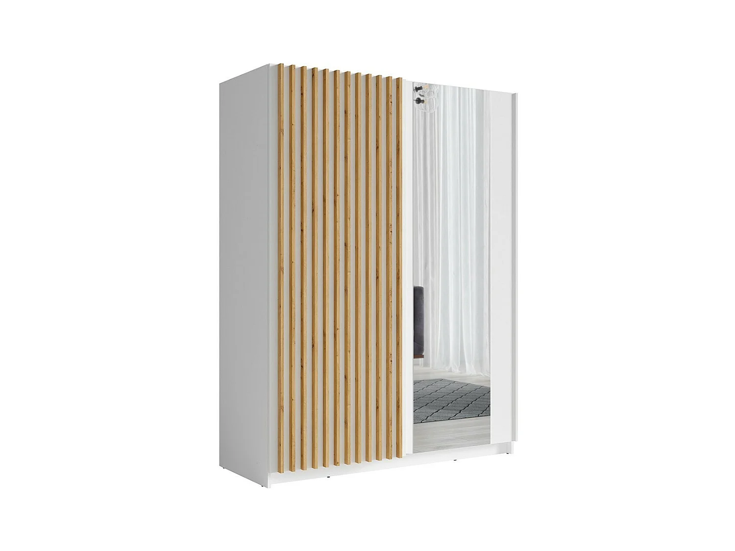 Armoire 150 cm avec 2 portes coulissantes, coloris blanc et chêne – Collection STRANO