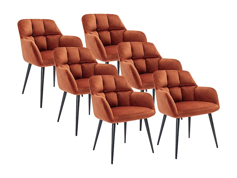 Sedia con braccioli in Velluto e Metallo Terracotta  - Lotto di 6 - PEGA