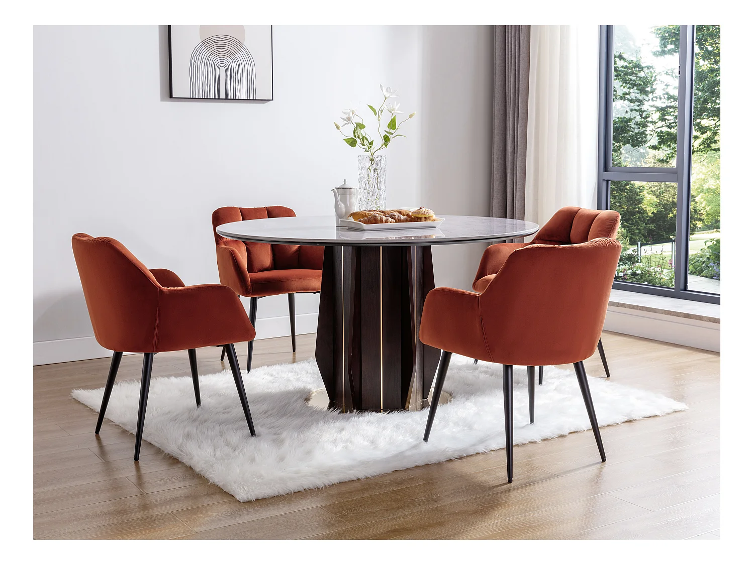 Lot de 6 chaises avec accoudoirs en velours et métal - Terracotta - PEGA de PASCAL MORABITO