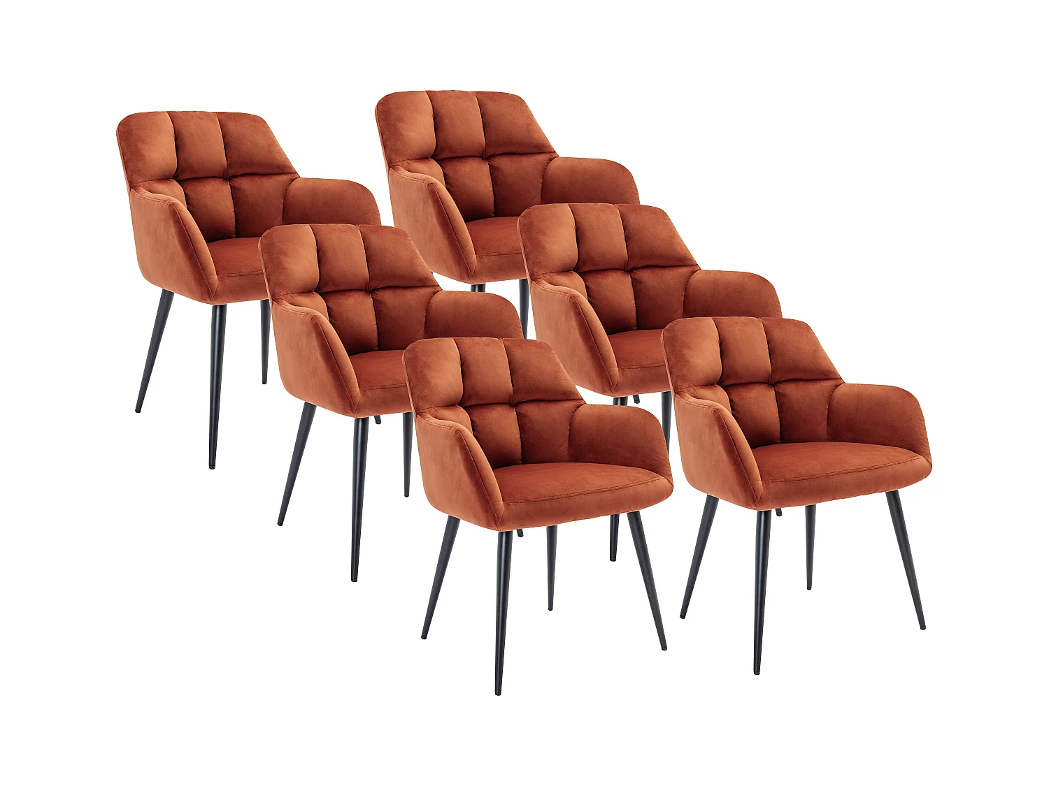 Set van 6 stoelen met armleuningen van velours en metaal - Terracotta - PEGA